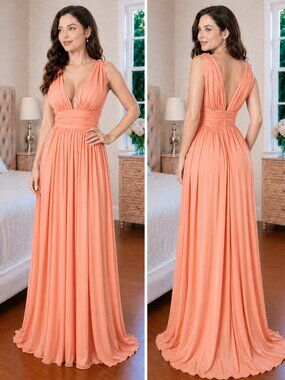 Marc Bouwer Peach V-Neck VTG Formal Gown $2495
